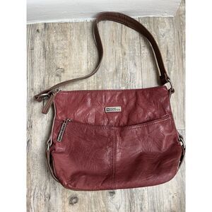 Stone Mountain Shoulder Bag Red Leather Vintage Y2K Brown Accent Purse